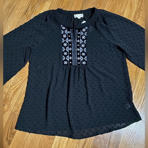 cloth & portrait Tops - Cloth & Portrait Sheer Black Embroidered Women's Top